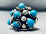 Gasp! Vintage Native American Navajo Turquoise Cluster Sterling Silver Ring-Nativo Arts