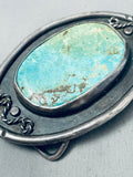 Vintage Native American Navajo Swirl Channel Royston Turquoise Sterling Silver Buckle