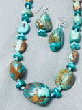 Chunky Vintage Native American Navajo Royston Turquoise Sterling Silver Necklace Earring Set