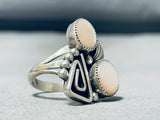 Glorious Vintage Native American Navajo 2 Mother Of Pearl Sterling Silver Ring-Nativo Arts