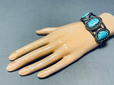 Outstanding Vintage Native American Navajo 3 Pilot Mountain Turquoise Sterling Silver Bracelet-Nativo Arts