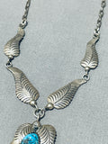 Three Tiers Of Turquoise Vintage Native American Navajo Sterling Silver Leaf Necklace-Nativo Arts