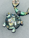 Native American Tortoise Of Shell Vintage Detailed Sterling Silver Abalone Necklace-Nativo Arts