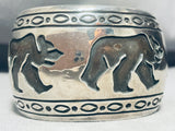 Important Vintage Native American Navajo Rosco Scott Walking Bear Sterling Silver Wide Bracelet-Nativo Arts