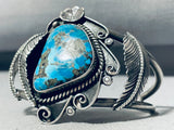Jameson Lee Vintage Native American Navajo Blue Gem Turquoise Sterling Silver Bracelet-Nativo Arts