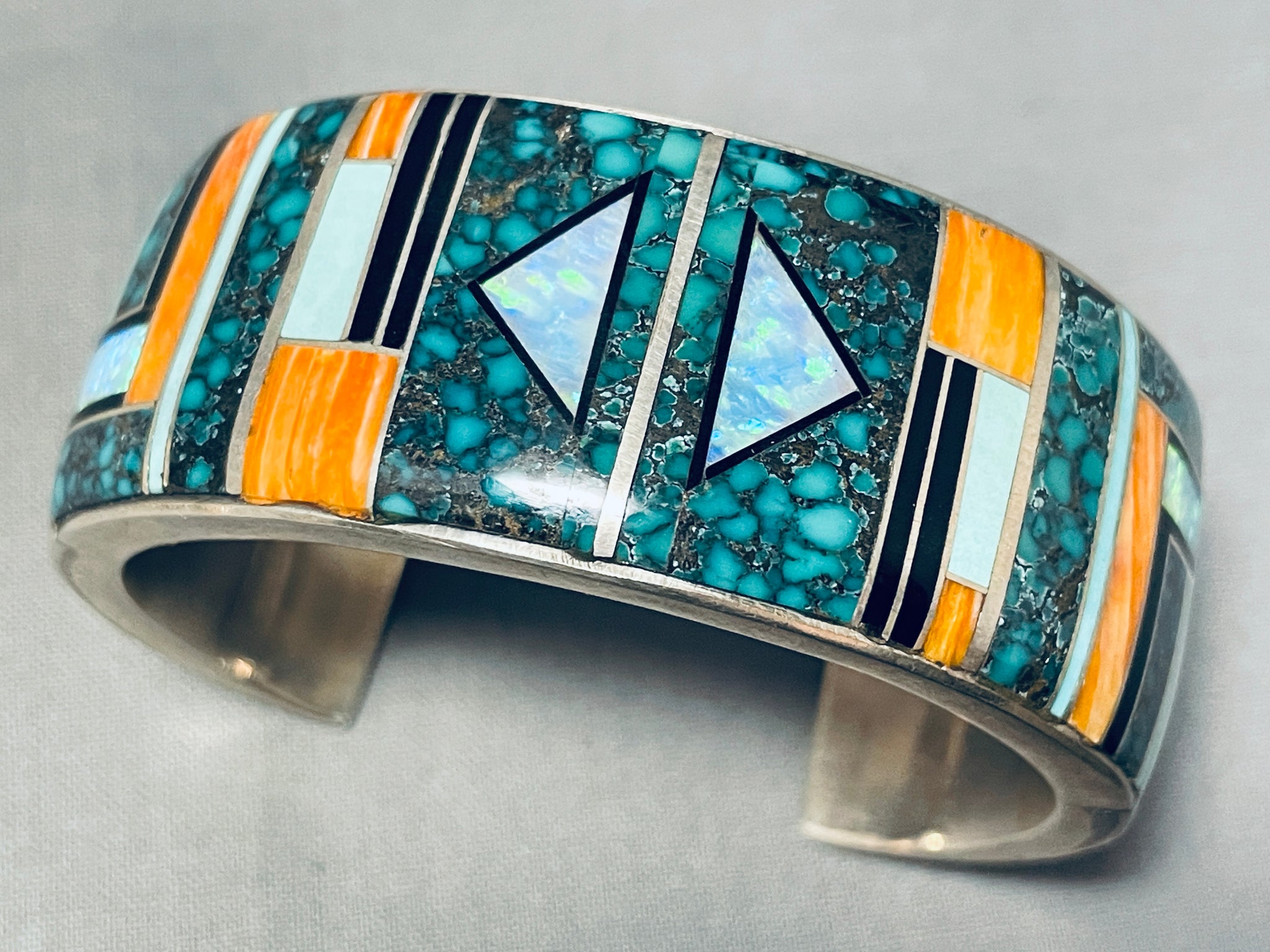 2024 Custom Wood Turquoise Bangle Bracelet with Inlaid Arizona Turquoise / Inlaid Polished Abalone in a Sterling Silver Bezel /Turquoise Bracelet