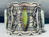 Dazzling Native American Navajo 3 Royston Turquoise 2 Sterling Silver Gekkos Huge Bracelet-Nativo Arts