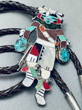 Huge One Of Best Vintage Native American Zuni Inlay Turquoise Sterling Silver Dance Bolo Tie-Nativo Arts