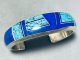 6 Inch Wrist Important Vintage Native American Navajo Turquoise Inlay Sterling Silver Bracelet-Nativo Arts