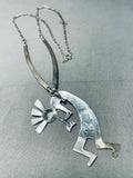 Amazing Native American Navajo Signed Royston Turquoise Silver Kokopelli Necklace-Nativo Arts