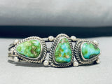 Awesome Vintage Native American Navajo 3 Carico Lake Turquoise Sterling Silver Bracelet-Nativo Arts