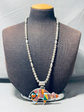 Important Vintage Native American Navajo Brownbear Inlay Turquoise Sterling Silver Necklace-Nativo Arts