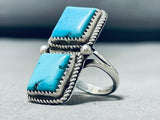 Awesome Vintage Native American Navajo 2 Morenci Turquoise Sterling Silver Large Ring-Nativo Arts
