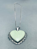 Heart Of Green Turquoise Vintage Native American Navajo Sterlign Silver Necklace-Nativo Arts