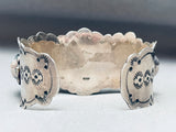 Native American Row Of Chunky Turquoise Vintage Navajo Sterling Silver Stamped Bracelet-Nativo Arts