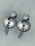 Fabulous Vintage Native American Navajo Amethyst Sterling Silver Dangle Earrings-Nativo Arts