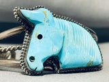 Omg Hand Carved Horse Vintage Native American Navajo Sterling Silver Turquoise Bracelet-Nativo Arts