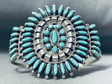 Nez Native American Navajo Family Vintage Turquoise Sterling Silver Needle Bracelet