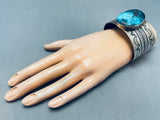 7 Inch Wrist Deep Blue Turquoise Native American Navajo Sterling Silver Bracelet-Nativo Arts