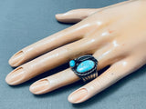 Heavy Thick Vintage Native American Navajo Easter Blue Turquoise Sterling Silver Leaf Ring