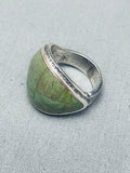 One Of The Best Vintage Native American Navajo Green Turquoise Inlay Sterling Silver Ring-Nativo Arts