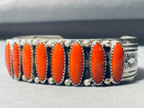 Important Long Coral Native American Navajo Sterling Silver Bracelet Cuff-Nativo Arts