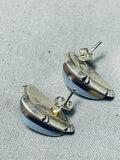 Fascinating Vintage Signed Native American Zuni Moonstone Sterling Silver Earrings-Nativo Arts