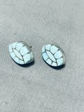 Marvelous Vintage Native American Zuni Blue Gem Inlay Sterling Silver Earrings-Nativo Arts