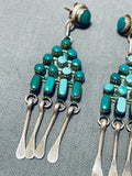 Elegant Vintage Native American Zuni Blue Gem Turquoise Sterling Silver Earrings-Nativo Arts