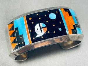 6.5 Inch Wrist Vintage Native American Navajo Turquoise Inlay Sterling Silver Bracelet-Nativo Arts