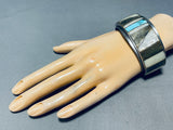 7.5 Inch Wrist Vintage Native American Navajo Turquoise Inlay Sterling Silver Bracelet Cuff-Nativo Arts