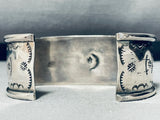 Moonstar Unique Vintage Native American Zuni Turquoise Inlay Sterling Silver Bracelet-Nativo Arts