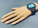 Pedals Of Turquoise Leaf Vintage Native American Navajo Sterling Silver Bracelet-Nativo Arts