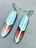 One Most Intricate Vintage Santo Domingo Turquoise Silver Feather Earrings-Nativo Arts