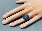 Swirls Of Sterling Vintage Native American Navajo Turquoise Ring Old-Nativo Arts