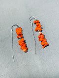 Dazzling Native American Navajo Coral Sterling Silver Earrings-Nativo Arts