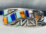 6.5 Inch Wrist Vintage Native American Navajo Cal Begay Inlay Sterling Silver Bracelet-Nativo Arts