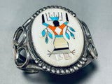 Earlier Native American Zuni Vintage Turquoise Kachina Sterling Silver Inlay Bracelet-Nativo Arts