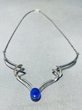 Important Mike Kirk Vintage Native American Navajo Lapis Sterling Silver Necklace-Nativo Arts