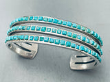 One Of The Best Vintage Zuni Turquoise Square Sterling Silver Bracelet Cuff-Nativo Arts