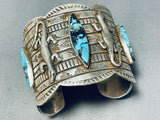 Unbelievable Native American Navajo 3 Blue Diamond Turquoise 4 Silver Gekkos Huge Bracelet-Nativo Arts