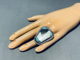 Majestic Vintage Native American Navajo Inlay Kingman Turquoise Mother Of Pearl Silver Ring-Nativo Arts