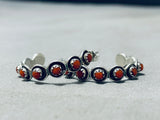 Stupendous Vintage Native American Zuni Coral Sterling Silver Earrings-Nativo Arts