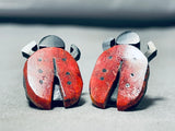 Gasp! Cute Santo Domingo Coral Ladybug Sterling Silver Earrings-Nativo Arts