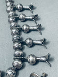 Design On Beads Vintage Native American Navajo Turquoise Sterling Silver Squash Blossom Necklace