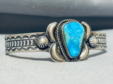 Signed Native American Navajo Old Kingman Turquoise Sterling Silver Bracelet-Nativo Arts