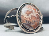 Coolest Natural Desert Scene Vintage Native American Navajo Agate Sterling Silver Bracelet-Nativo Arts