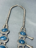 200 Gram Vintage Native American Navajo Lapis Sterling Silver Squash Blossom Necklace-Nativo Arts