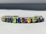 Signed Native American Navajo Amethyst Peridot Garnet Sterling Silver Bracelet-Nativo Arts