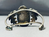 Huge Hand Carved Leaves Vintage Native American Navajo Green Turquoise Sterling Silver Bracelet-Nativo Arts